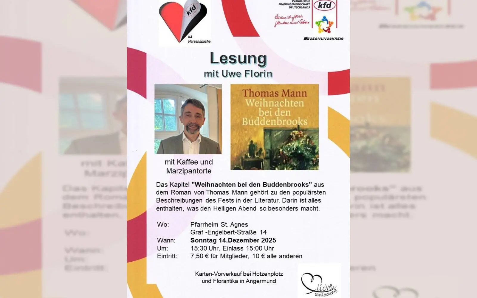 In der Lesung mit Uwe Florin wird das Weihnachtsfest der Buddenbrooks thematisiert. Plakat:kfd