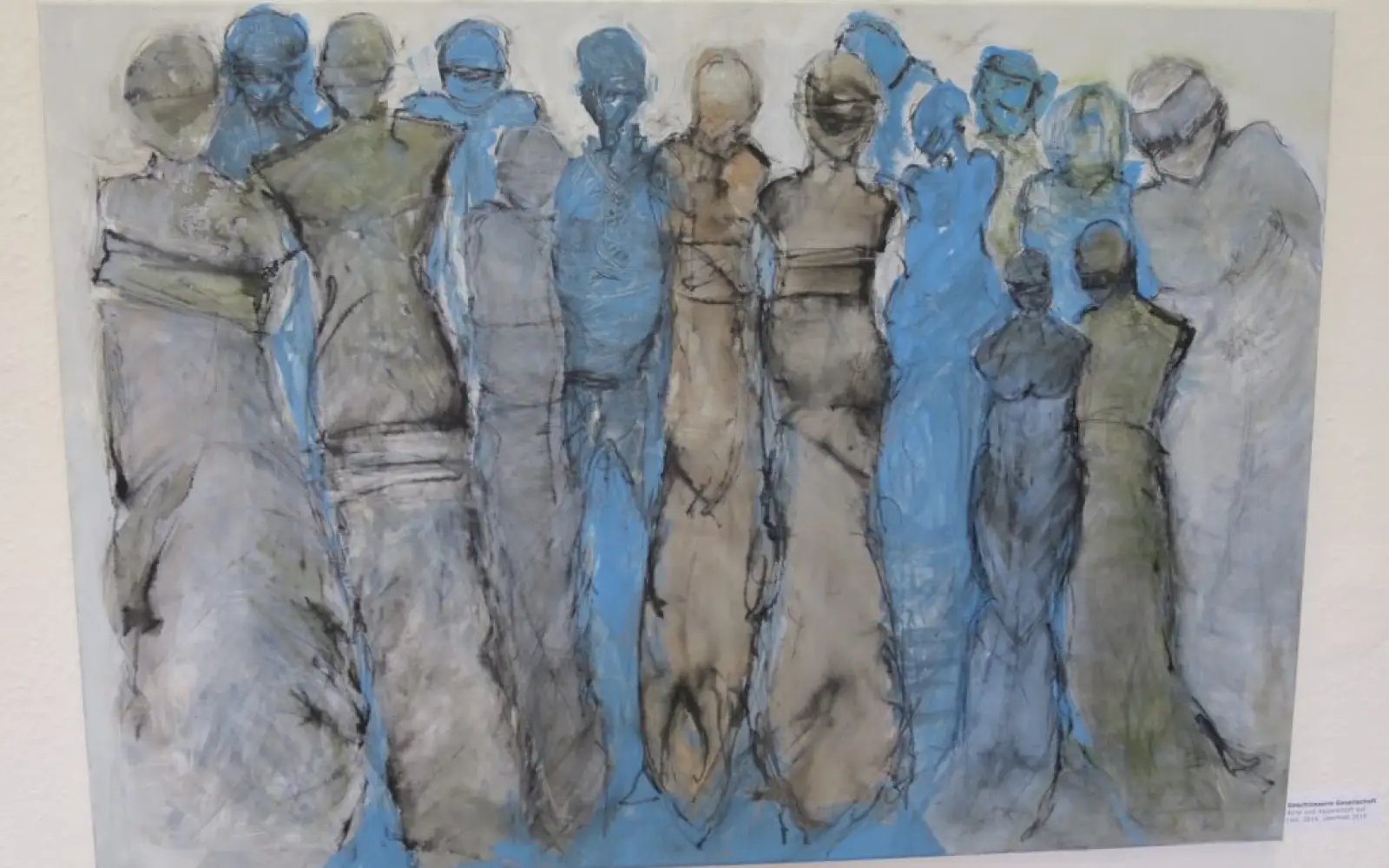 Geschlossene Gesellschaft. Acryl und Aquarellstift auf Leinwand 2014, übermalt 2015. Foto: hs