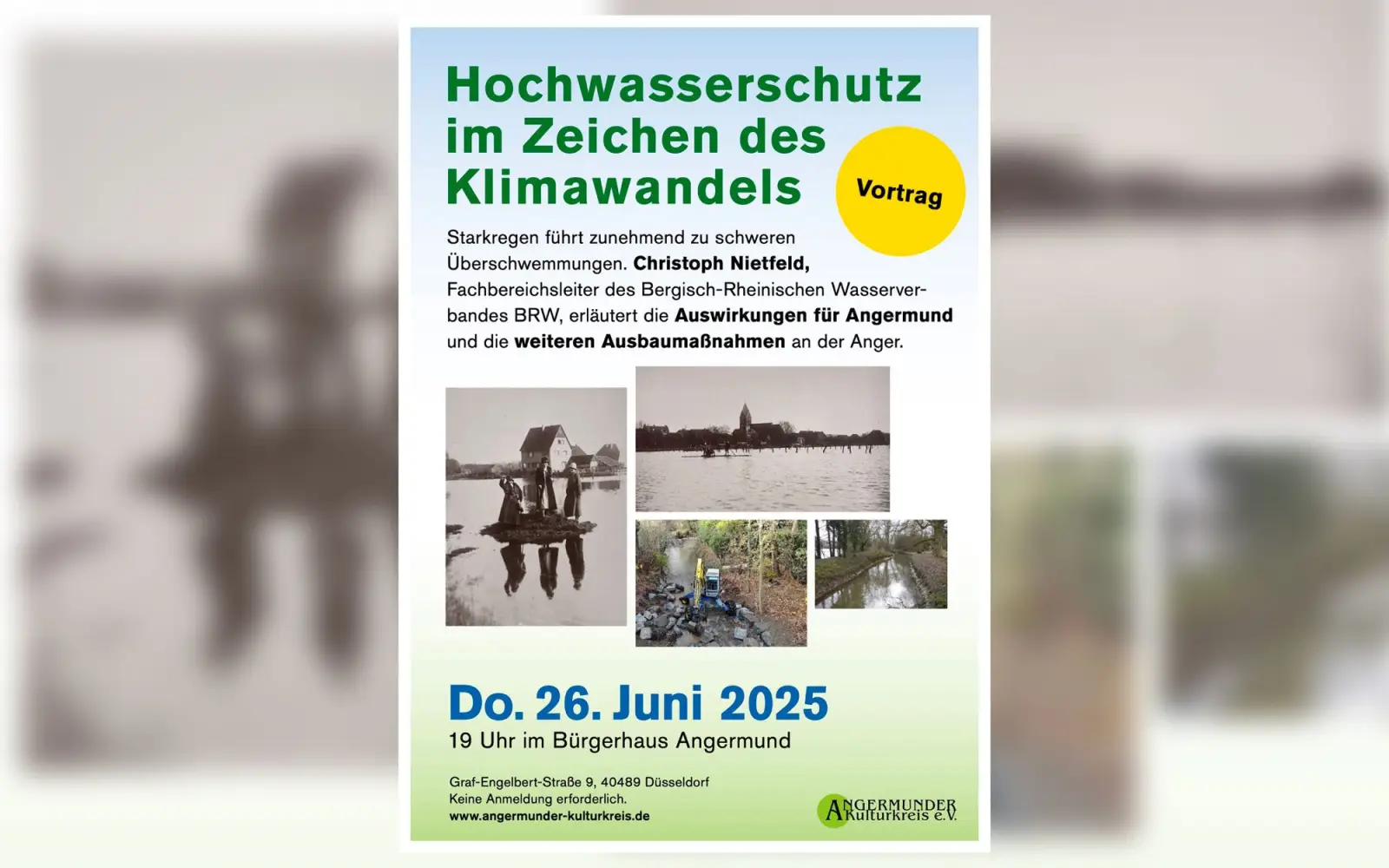 Der Vortrag informiert über Klimafolgen und geplante Hochwasserschutzmaßnahmen an der Anger.