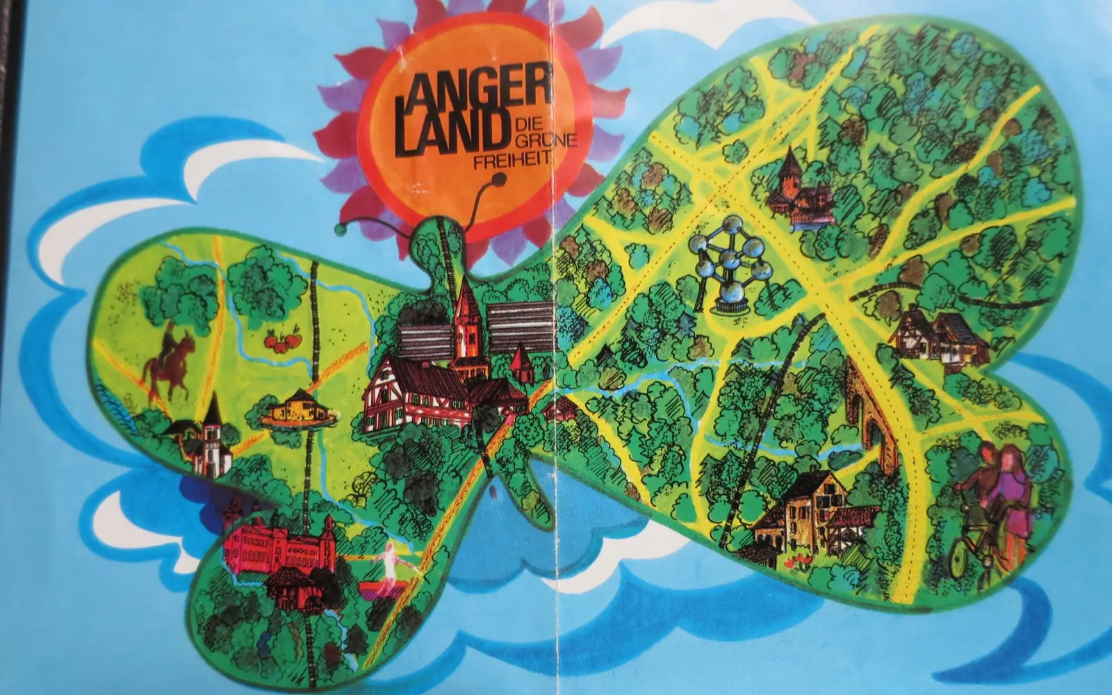 Ausschnitt aus einer Werbebroschüre der Amtsverwaltung Angerland aus den 1970er Jahren “Angerland, die grüne Freiheit“. Schon damals wurde mit der Schmetterlingsform geworben. Foto: hs