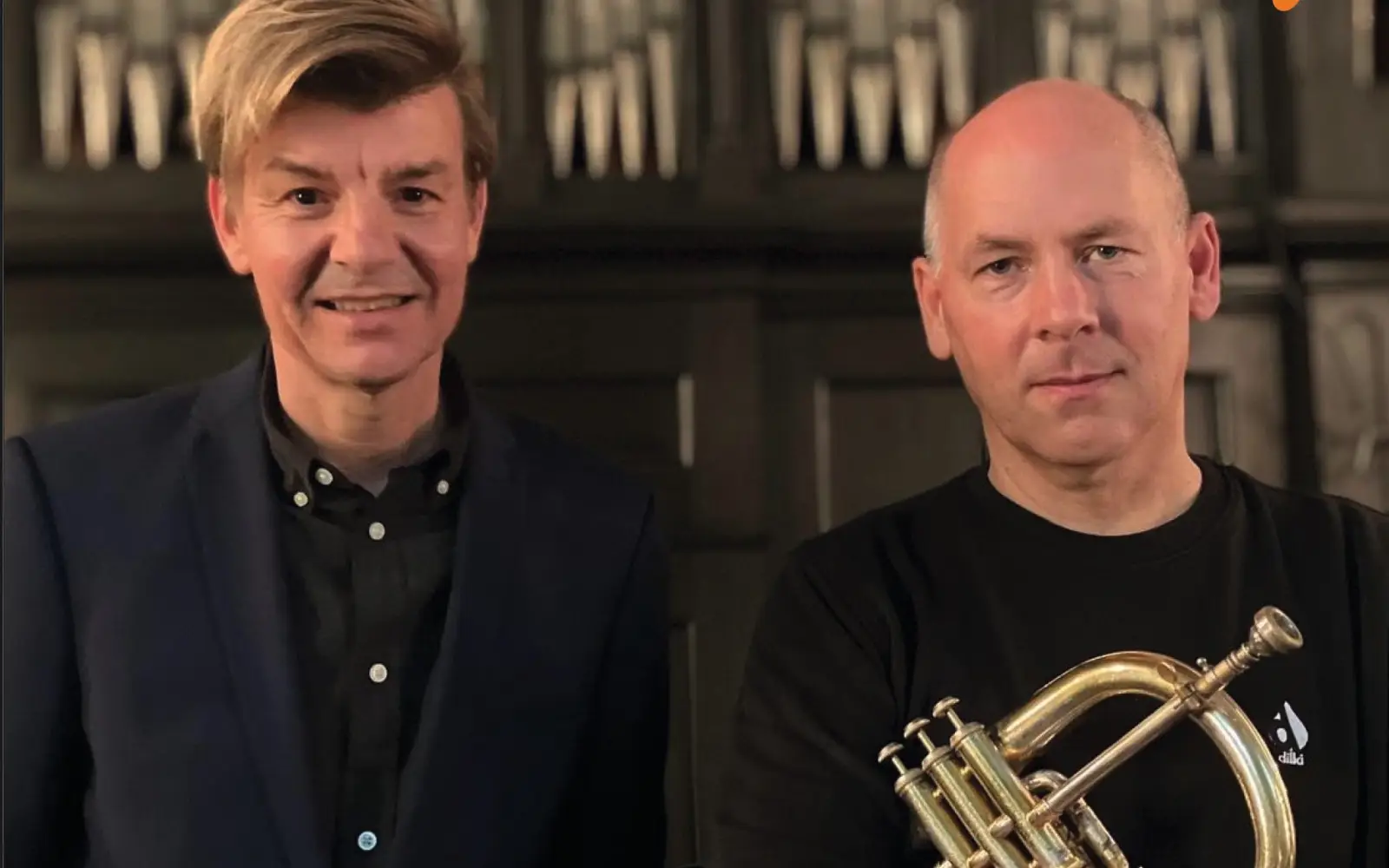 Der Bochumer Organist und Jazzpianist Oliver Schroer und Matthias Bergmann (von links) aus Köln mit Flügelhorn, spezialisiert auf Jazz und Improvisation. Foto: privat