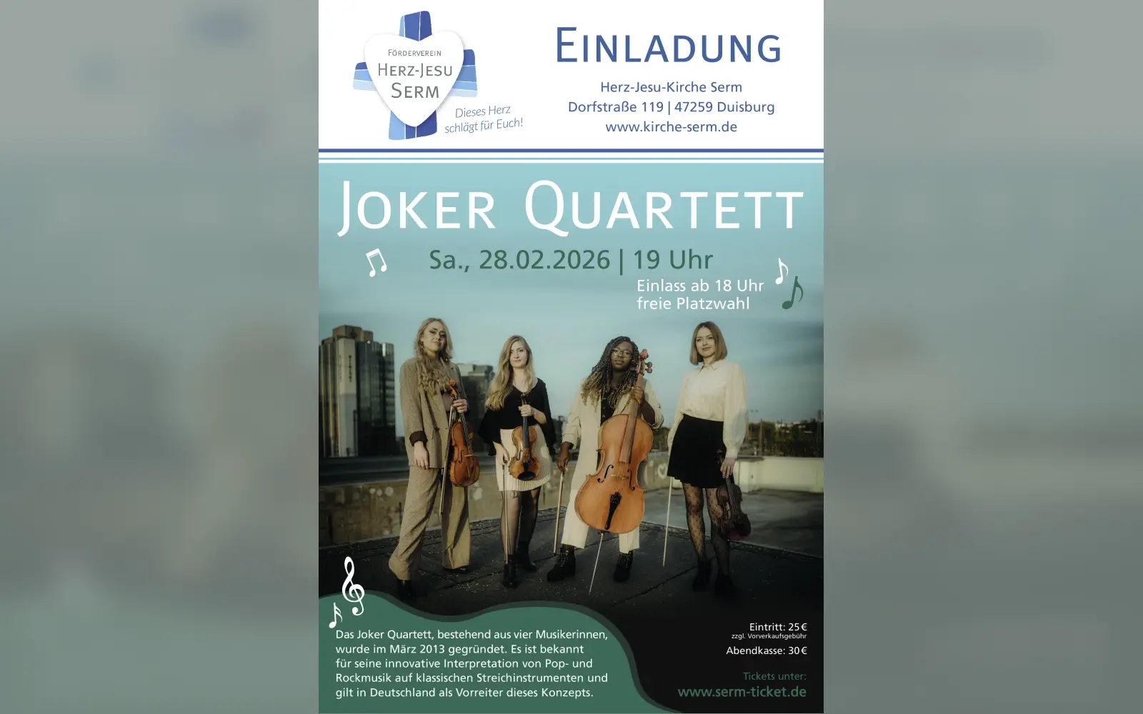 Das "Joker Quartett" ist am 28. Februar in Herz-Jesu Serm zu erleben. Foto: privat
