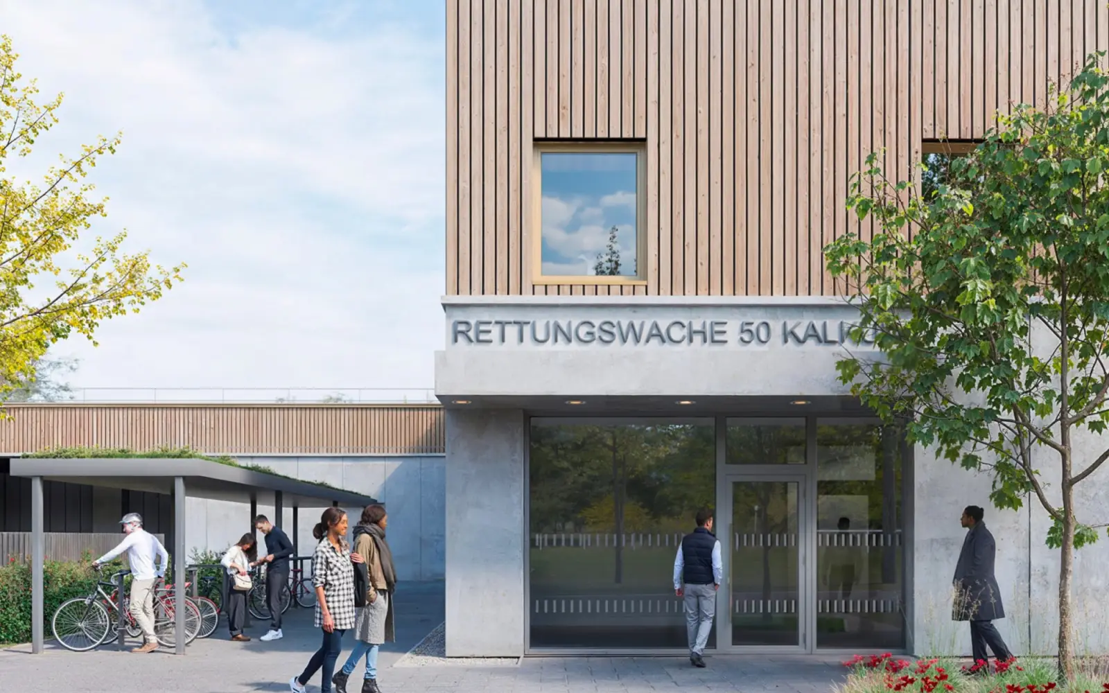 Die von der Verwaltung bevorzugte „stille Struktur“ aus Holz und Beton soll circa 200 Euro je Quadratmeter kosten. Visualisierung: IPM