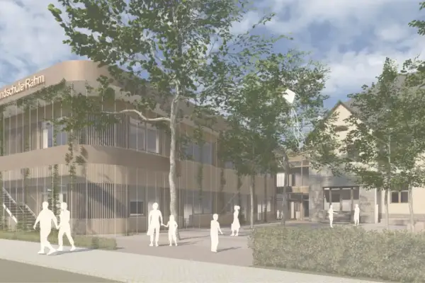 Grundschule Rahm: Erste Visualisierungen für Erweiterungsbau mit Turnhalle