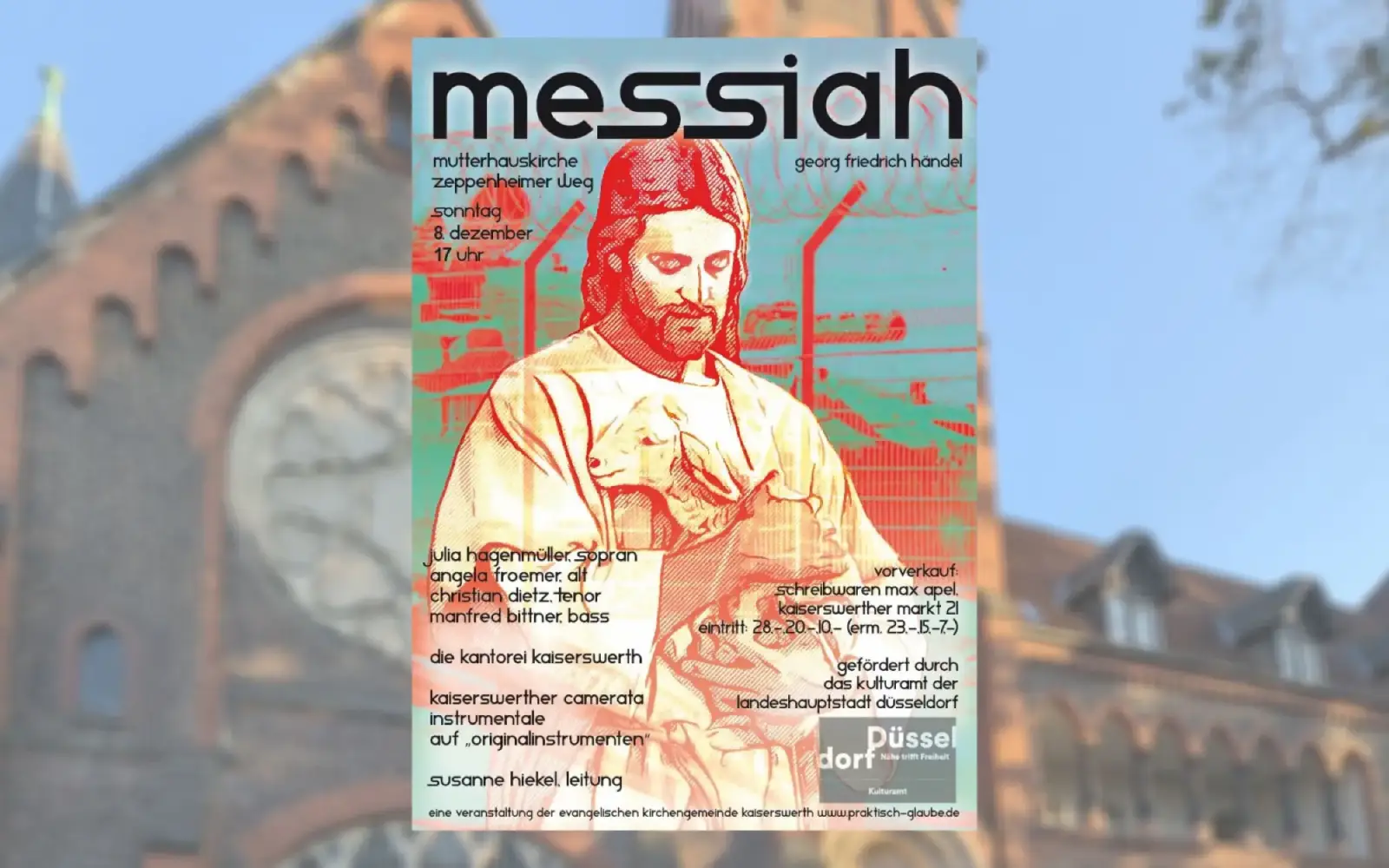 Plakat zum Konzert „Messiah“ von Georg Friedrich Händel in der Mutterhauskirche Kaiserswerth am 8. Dezember.