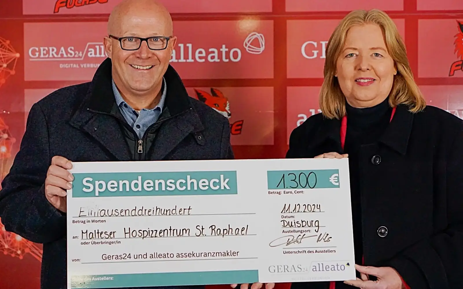 Der Rahmer Torsten te Paß von Geras24 übergab eine große Spende an Bundestagspräsidentin Bärbel Bas, die Schirmherrin des Malteser Hospizes St. Raphael ist. Foto: privat