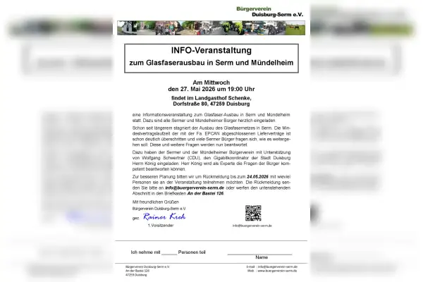 Informationsveranstaltung zum Glasfaserausbau in Serm und Mündelheim