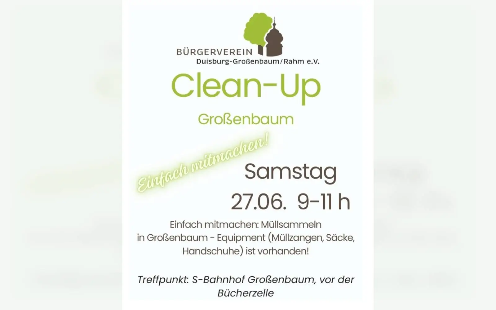 [Abgesagt] Beim Clean-Up Großenbaum wird am Samstag gemeinsam Müll gesammelt