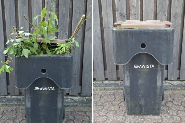 Mülltonnen mit offenem Deckel bleiben in Düsseldorf stehen
