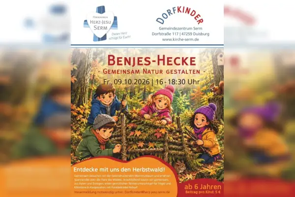 Sermer Dorfkinder bauen im Herbstwald eine Benjes-Hecke