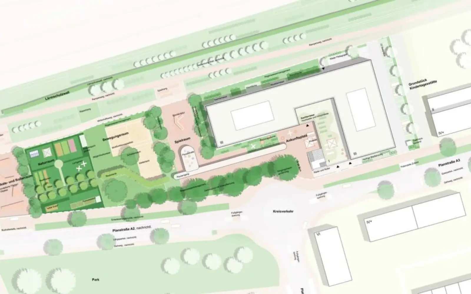 Die Grundschule liegt auf einem etwa 10.000 Quadratmeter großen Gelände, nahe der geplanten Brücke zwischen Wedau und Bissingheim. Entwurf: gernot schulz : architektur GmbH
