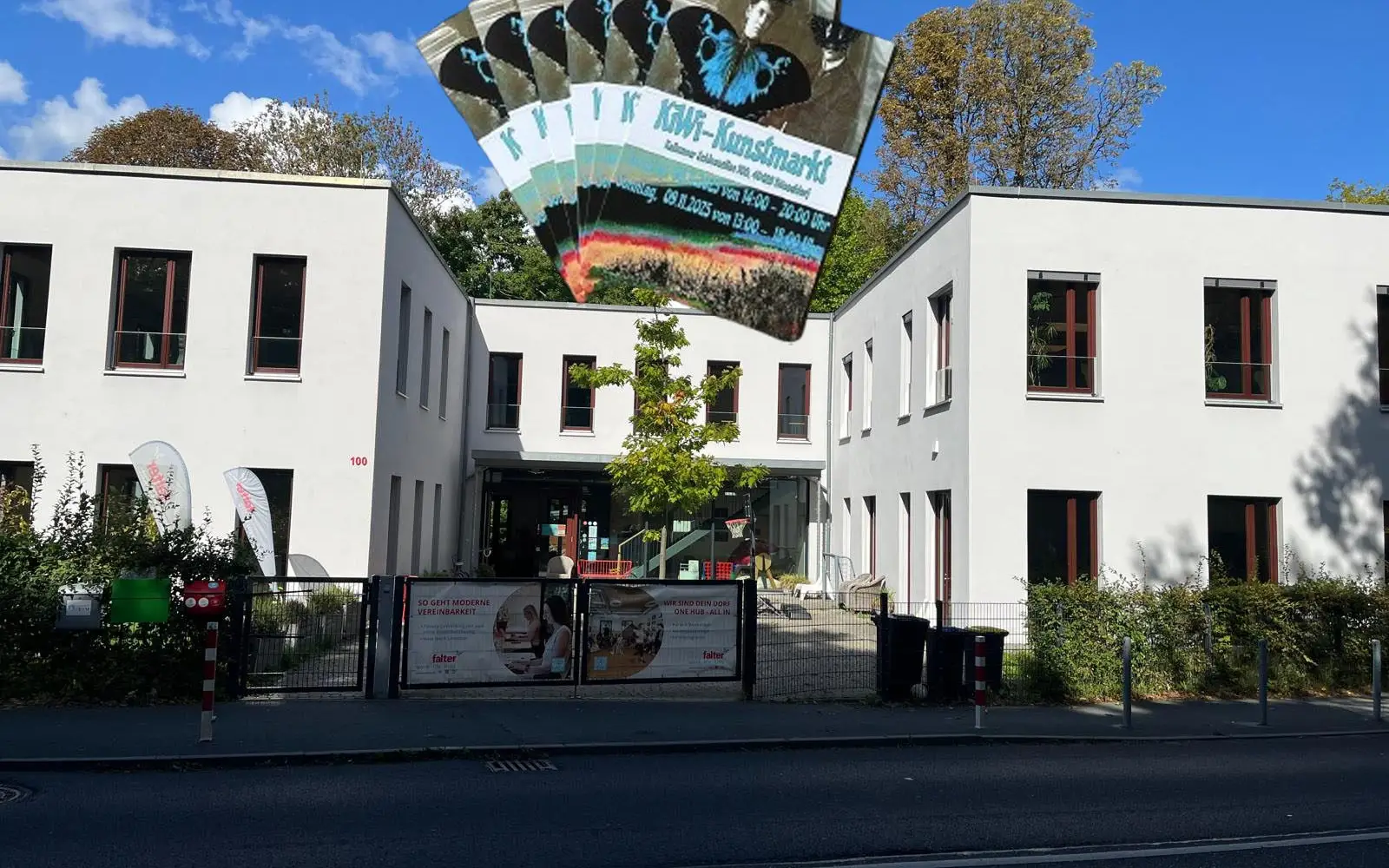 Der Family Hub Kiwifalter in der Kalkumer Schlossallee 100 lädt am 8. und 9. November zum ersten Kiwi Kunstmarkt. Foto: privat