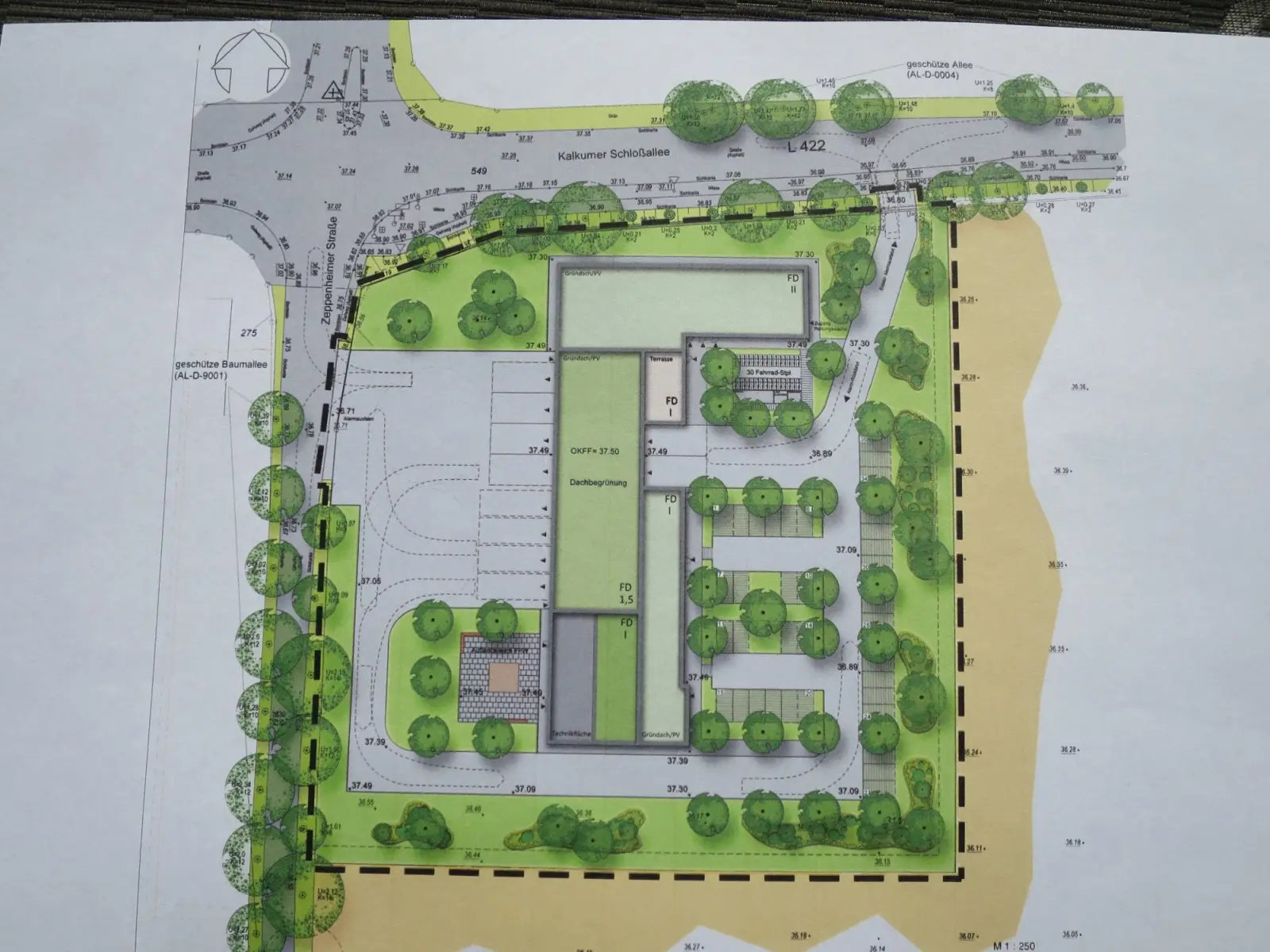 Plan der geplanten neuen Rettungs- und Feuerwache in Kalkum. Quelle: Sitzungsunterlagen der Bezirksvertretung 5