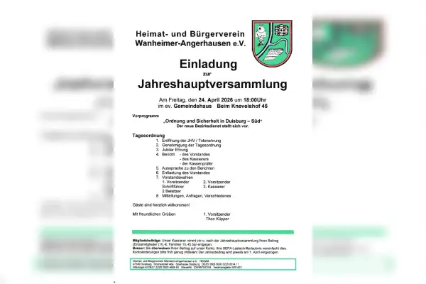 Jahreshauptversammlung Heimat- und Bürgerverein Wanheim-Angerhausen
