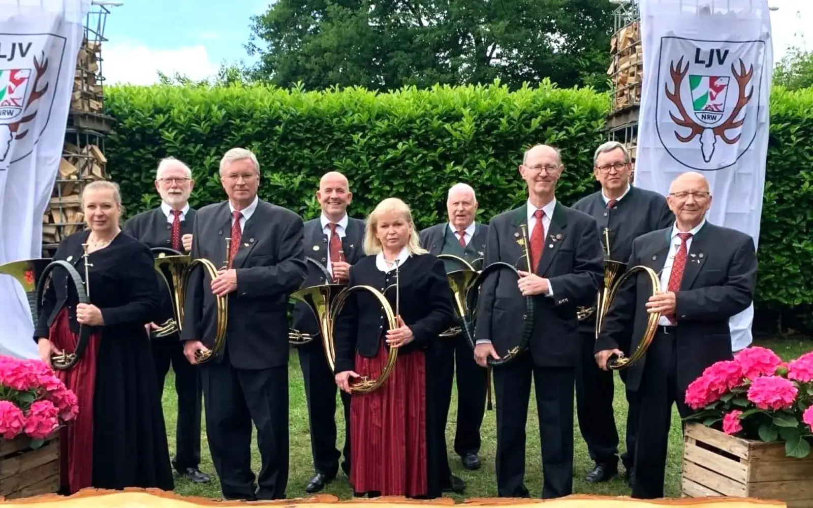 Die Jagdhorn-Bläsergruppe „Horrido“ feiert in diesem Jahr ihr 60-jähriges Bestehen und begleitet die traditionelle Hubertusmesse musikalisch. Foto: privat