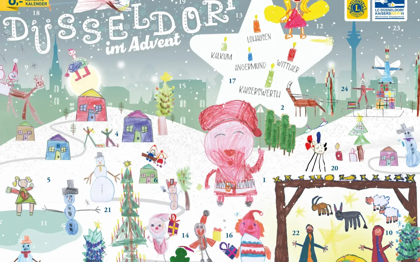 Das Cover des Lions Club Adventskalenders 2024 wurde von Kindern der Motopädischen KiTa Tapsi in Düsseldorf gestaltet.