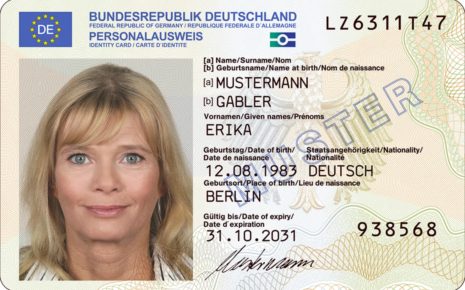 Vorderseite des Personalausweises mit Online-Ausweisfunktion. Quelle: Bundesministerium des Innern und für Heimat