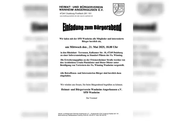 Bürgerabend in Wanheim informiert über Erweiterungspläne der Firma Winning