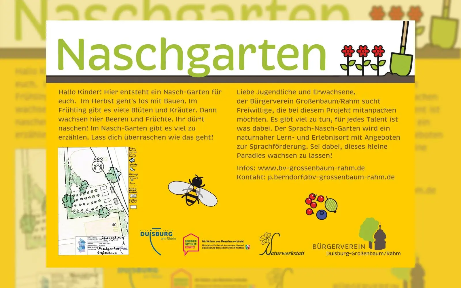 Ein großes Schild weist schon jetzt auf den Nasch- und Sprachgarten hin, der hier bald entstehen wird. Foto: privat