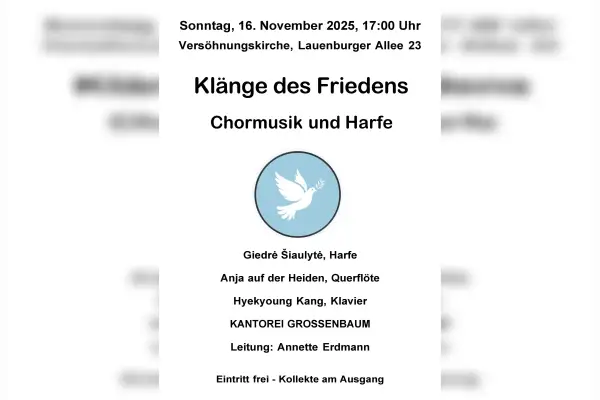 Konzert „Klänge des Friedens – Chormusik und Harfe“ in Großenbaum