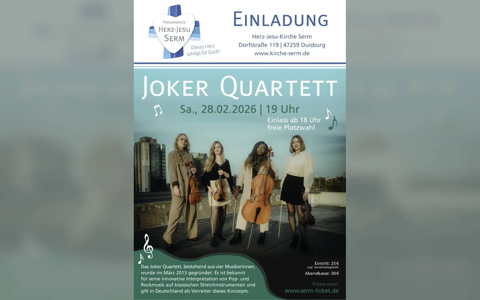 Joker Quartett: Pop trifft Klassik in stimmungsvoller Kirchenkulisse in Serm