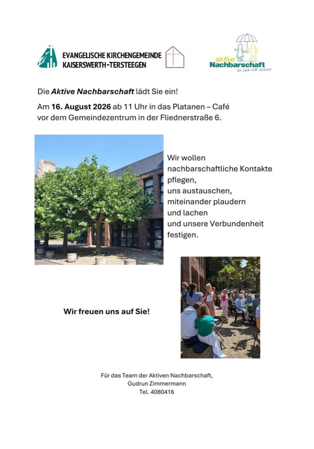 Platanen-Café der Aktiven Nachbarschaft in Kaiserswerth