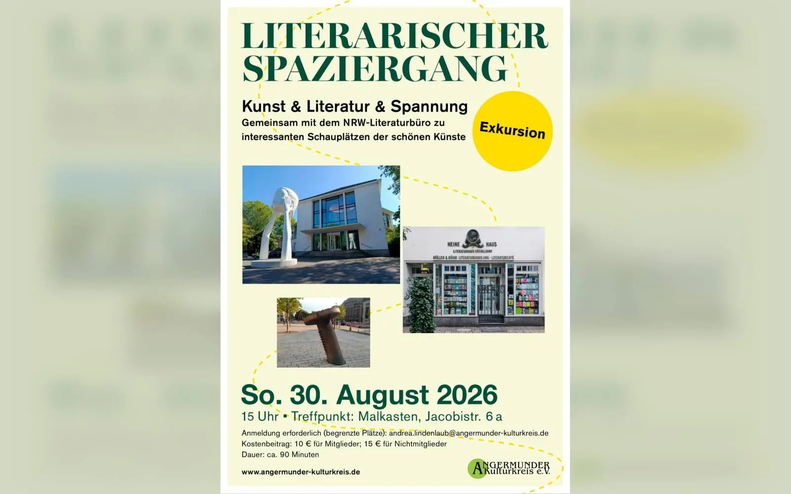 Der Literarische Spaziergang des Angermunder Kulturkreises durch Düsseldorfs Kunstwelt startet nun am Sonntag, 30. August, um 15 Uhr am Malkasten. Foto: Angermunder Kulturkreis