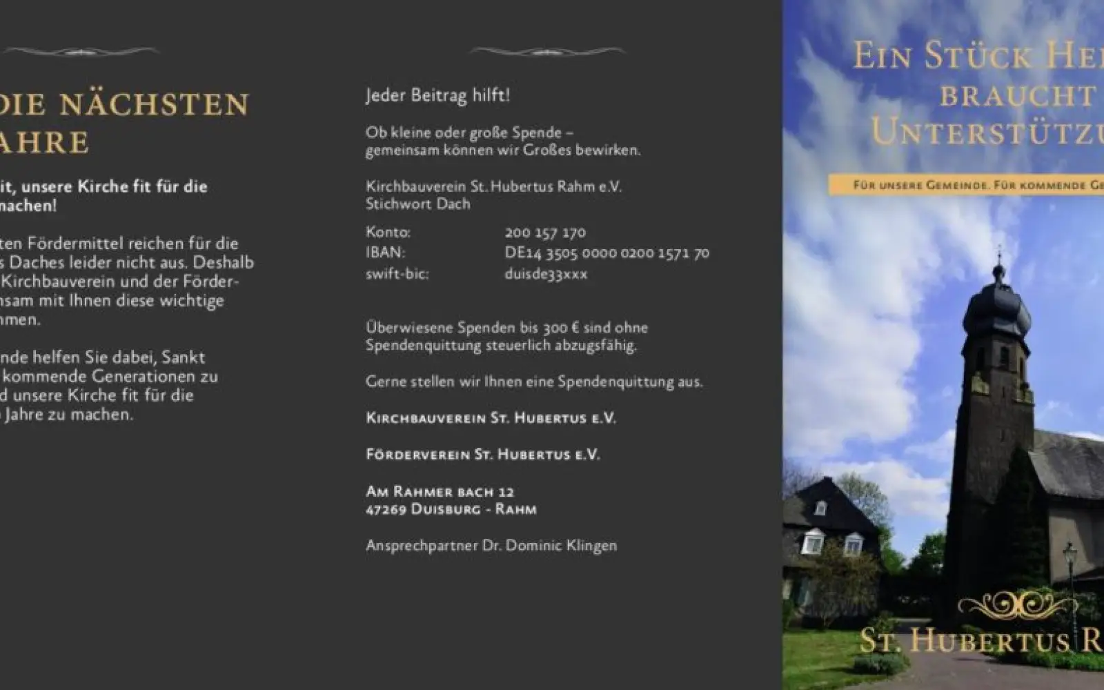 Mit diesem Flyer werben Kirchbau- und Förderverein um Spenden für das neue Kirchendach. Er soll bald in alle Haushalte in Rahm verteilt werden. Foto: sam