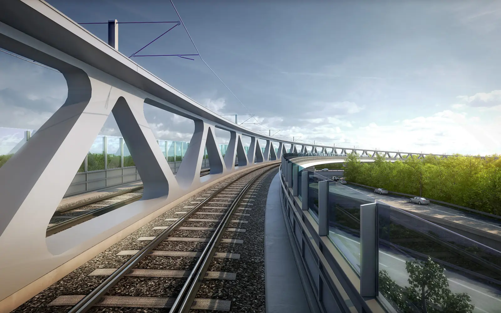 Die fertig gestellte Stadtbahnbrücke überspannt die Autobahn 44 und ist eines der zentralen Bauwerke des ersten Bauabschnitts der U81. Grafik: Landeshauptstadt Düsseldorf/Amt für Brücken-, Tunnel- und Stadtbahnbau