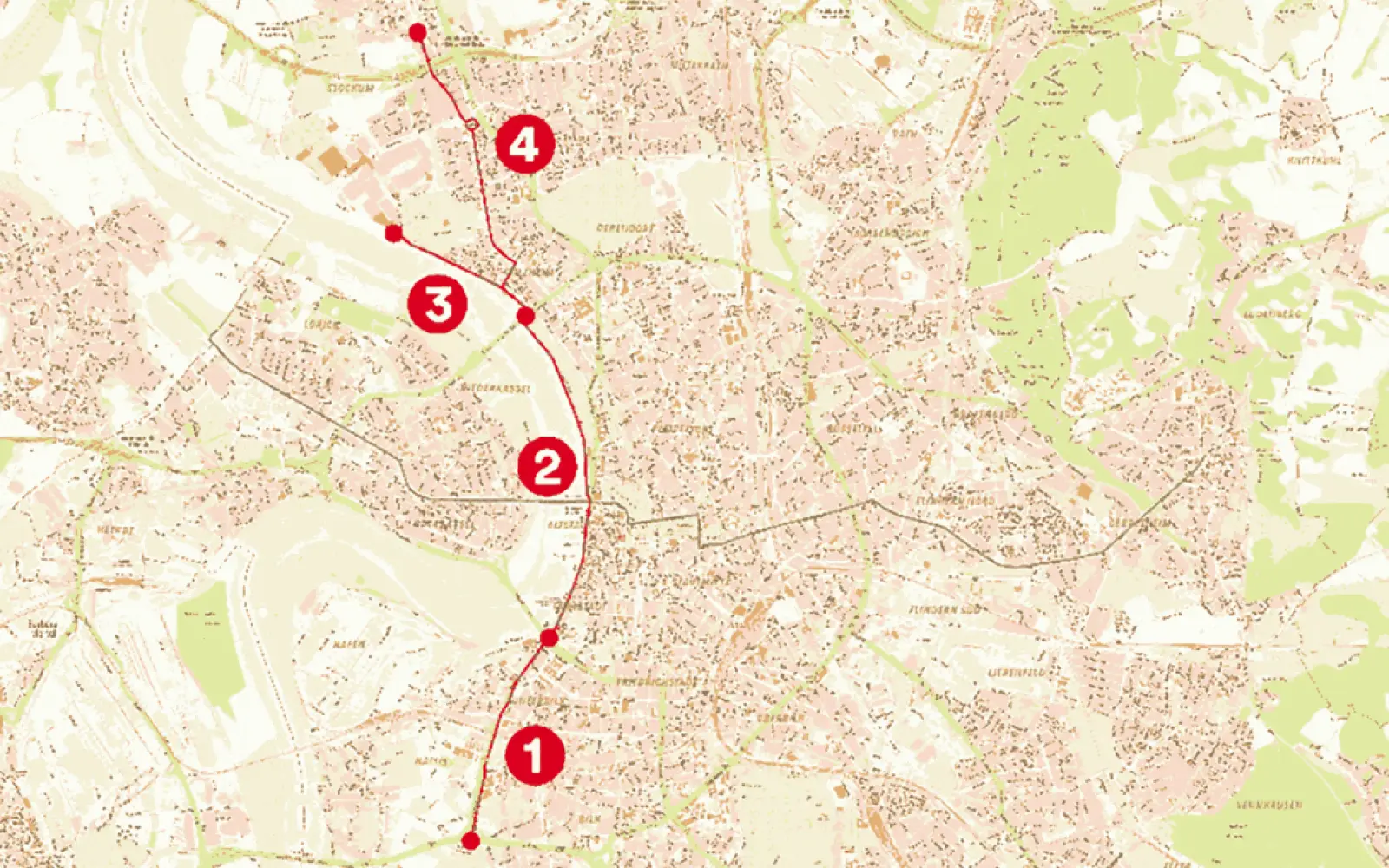 Übersichtskarte Nord-Süd Radleitroute 1, Copyright: Landeshauptstadt Düsseldorf