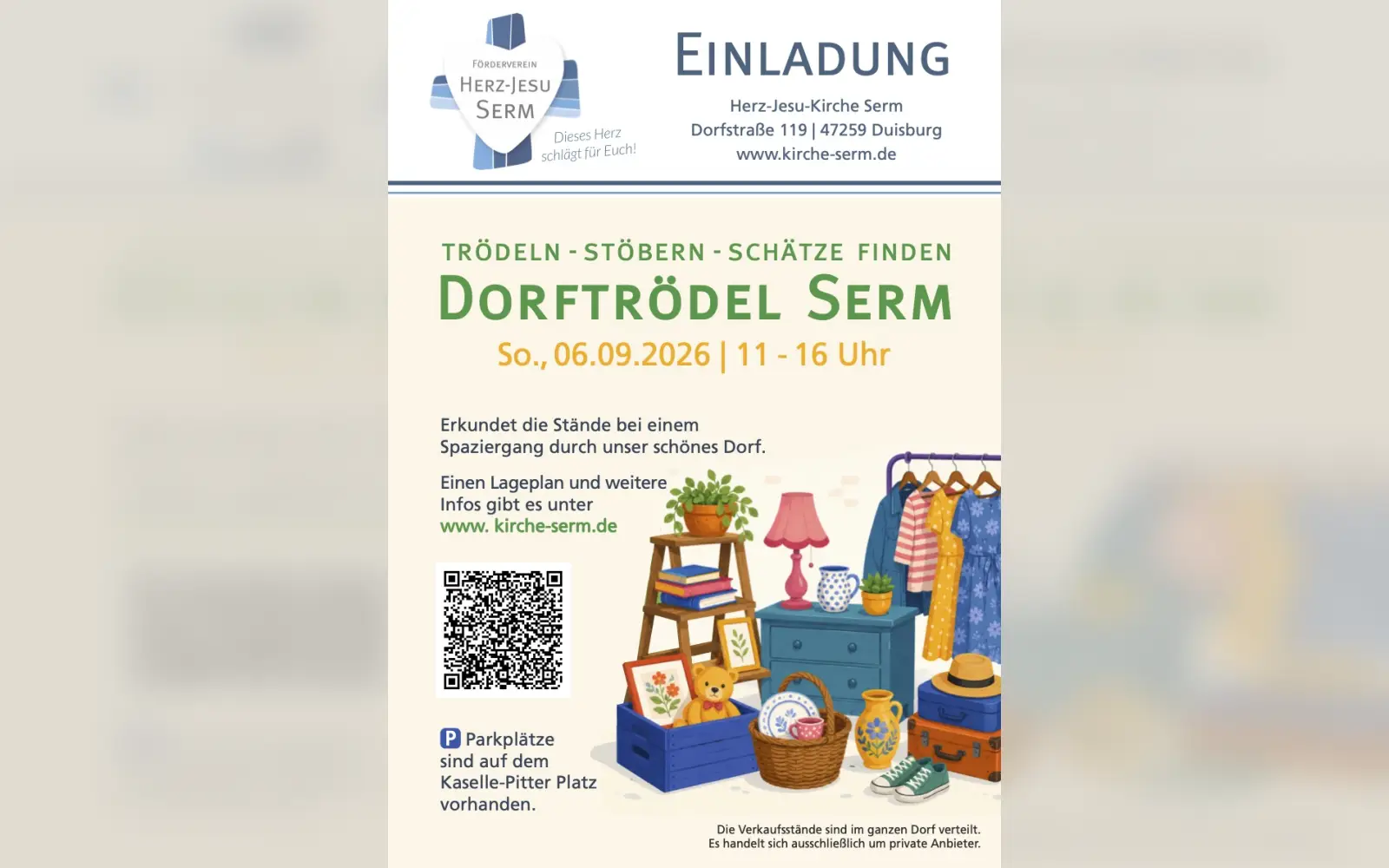 Schnäppchenjagd im Ort: Erster „Dorftrödel Serm“ am 6. September 