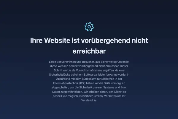 Auch auf duisburg.de stand in der Nacht zu Donnerstag nur der Hinweis, die Seite sei in Absprache mit dem BSI vorsorglich abgeschaltet worden. Foto: Screenshot duisburg.de