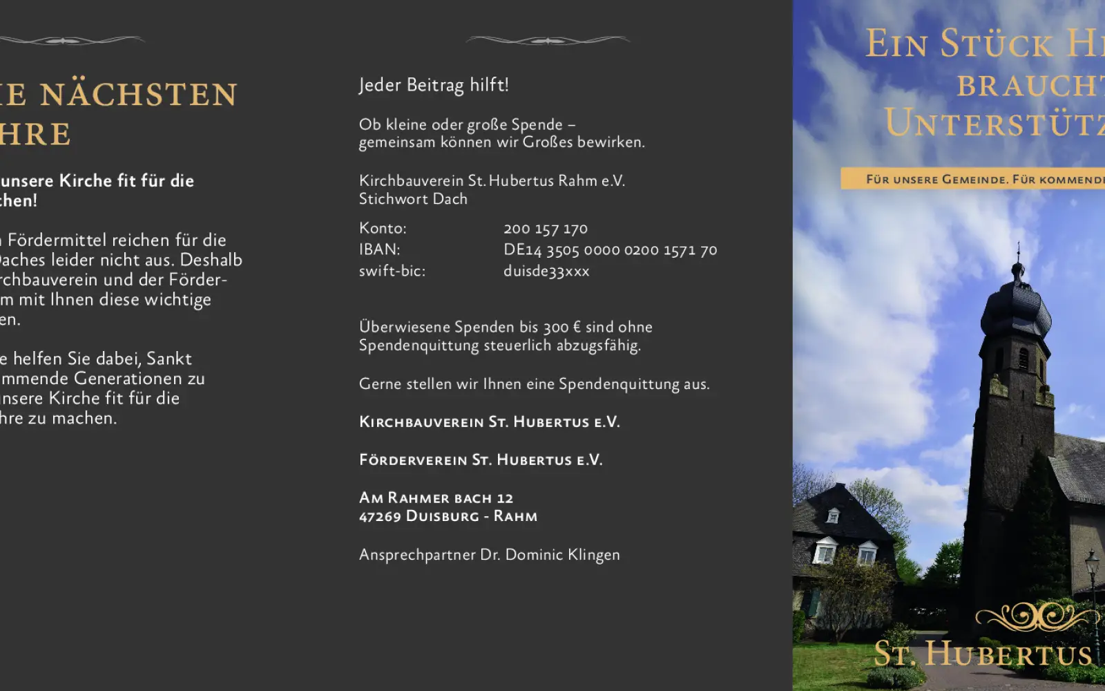 Mit diesem Flyer werben Kirchbau- und Förderverein um Spenden für das neue Kirchendach. Er soll bald in alle Haushalte in Rahm verteilt werden. Foto: sam