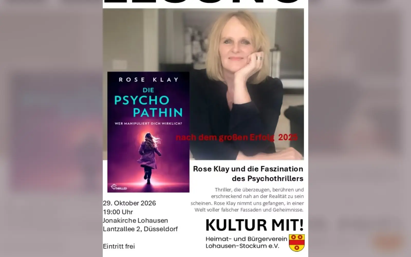 Rose Klay liest in der Jonakirche aus ihrem Psychothriller