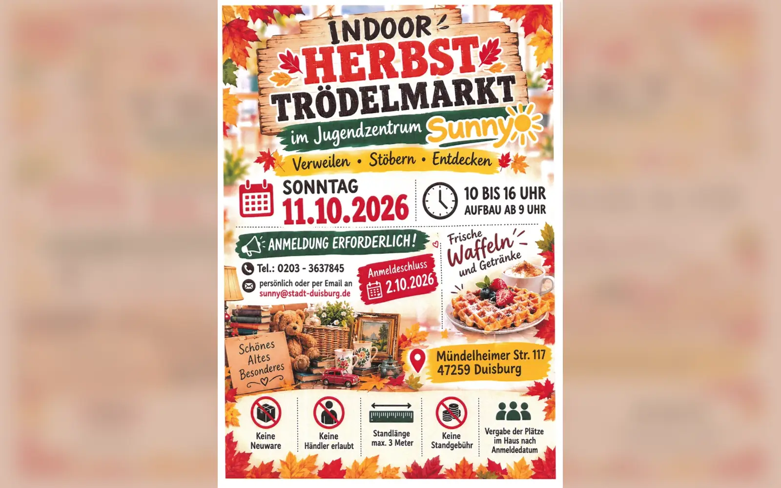 Indoor-Herbströdelmarkt im Sunny am 11. Oktober 
