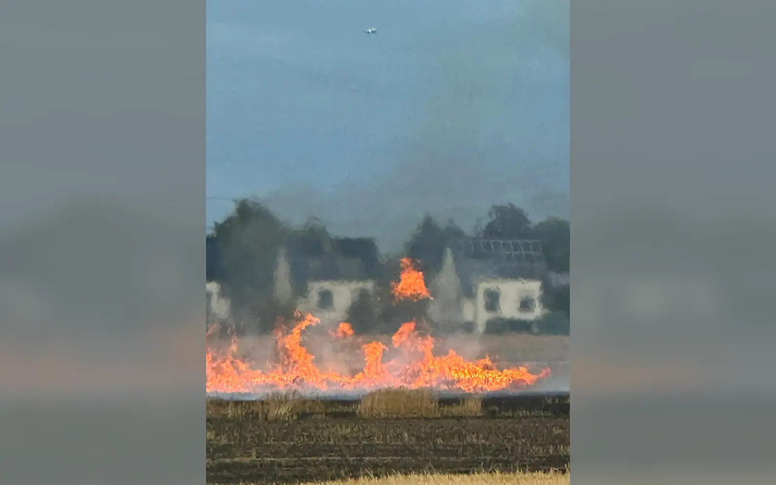 Feuerwehr im Einsatz an dem brennenden Getreidefeld in Angermund. Foto: J. Bender