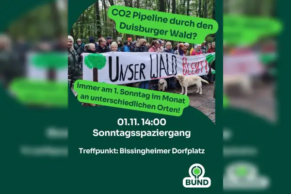 BUND lädt zum Waldspaziergang gegen  CO₂-Pipeline in Bissingheim ein