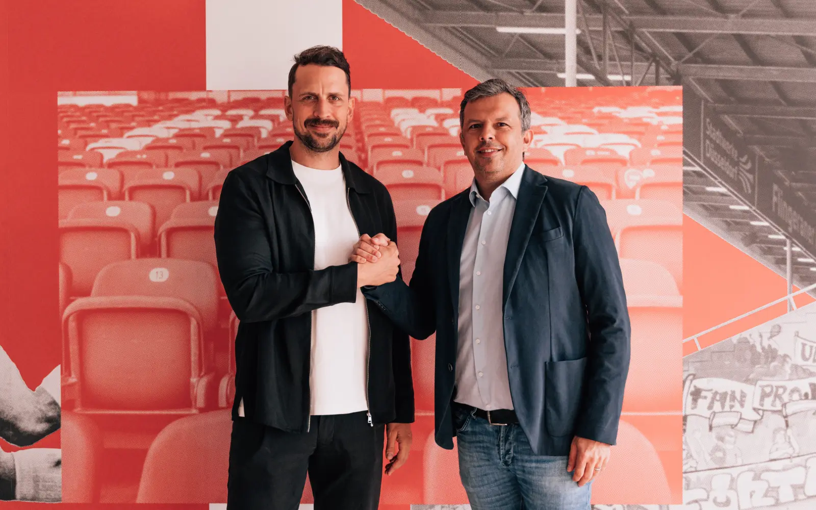 Sportvorstand Samir Arabi (rechts) hat Patrick Fabian zum Sportdirektor von Fortuna Düsseldorf befördert, am Montag, 5. Oktober, übernimmt Fabian den Profifußball. Foto: Fortuna Düsseldorf