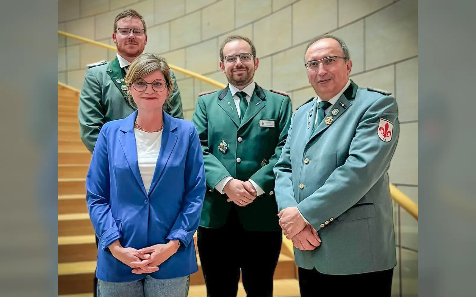 Duisburger Schützen besuchten den Parlamentarischen Abend des Schützenbrauchtums im Landtag NRW (von links): Dieter Schulze, Sarah Philipp, Hendrik Schulze und Tobias Stedem. Foto: privat