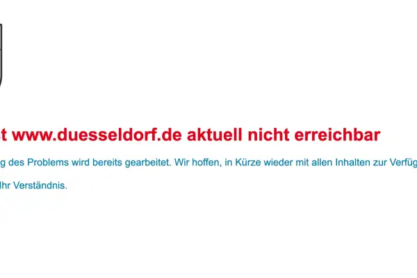 Auch die Internetseite der Stadt Düsseldorf zeigte in der Nacht zu Donnerstag wegen der Sicherheitslücke nur eine Wartungsseite. Foto: Screenshot duesseldorf.de
