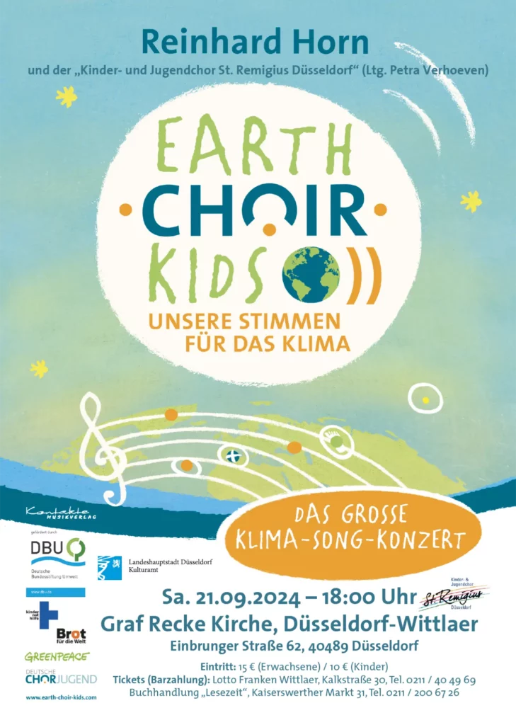 Das offizielle Poster zum Konzert am 21. September 2024 in der Graf Recke Kirche in Düsseldorf-Wittlaer, bei dem der Kinder- und Jugendchor St. Remigius und Reinhard Horn auftreten werden.