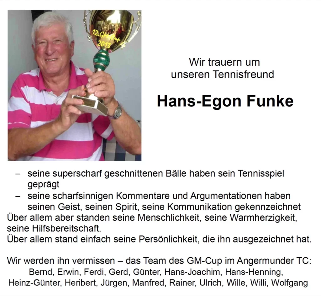 In Erinnerung an Hans-Egon Funke, einen großartigen Tennisspieler und geschätzten Freund.