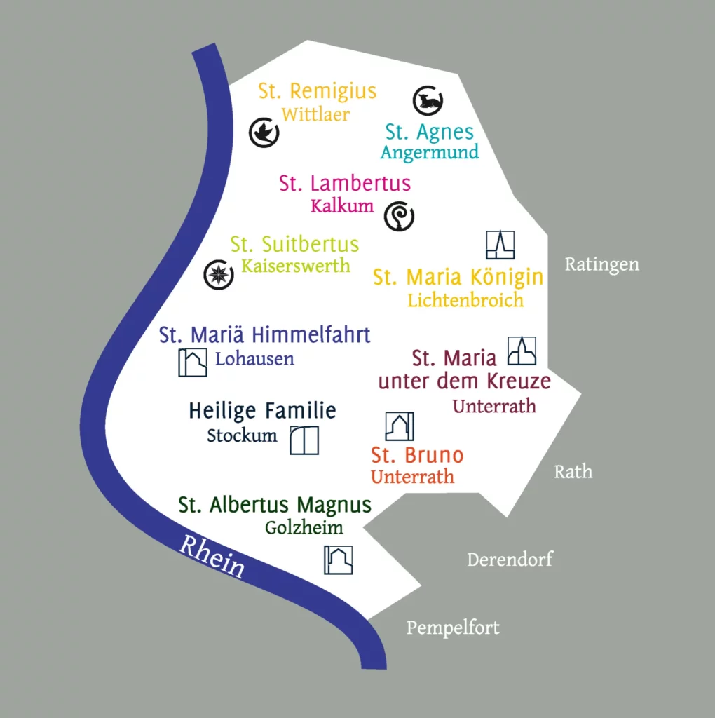 Diese Kirchen sollen auch nach der Fusion erhalten bleiben. Grafik: Pfarrei Heilige Familie