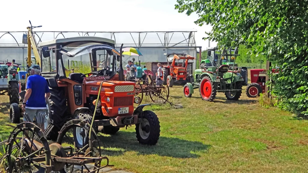 Die Oldtimer-Traktoren treffen sich auf dem idyllischen Gelände des Rahmer Traktor Clubs in unmittelbarer Nachbarschaft von Rosen Ruland, zwischen Düsseldorf-Angermund und Duisburg-Rahm gelegen. Foto: RTC